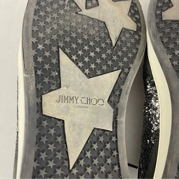 Jimmy Choo Women’s Size 41 Gray Suede & Black Glitter High-Top Sneakers - Picture 9 of 13